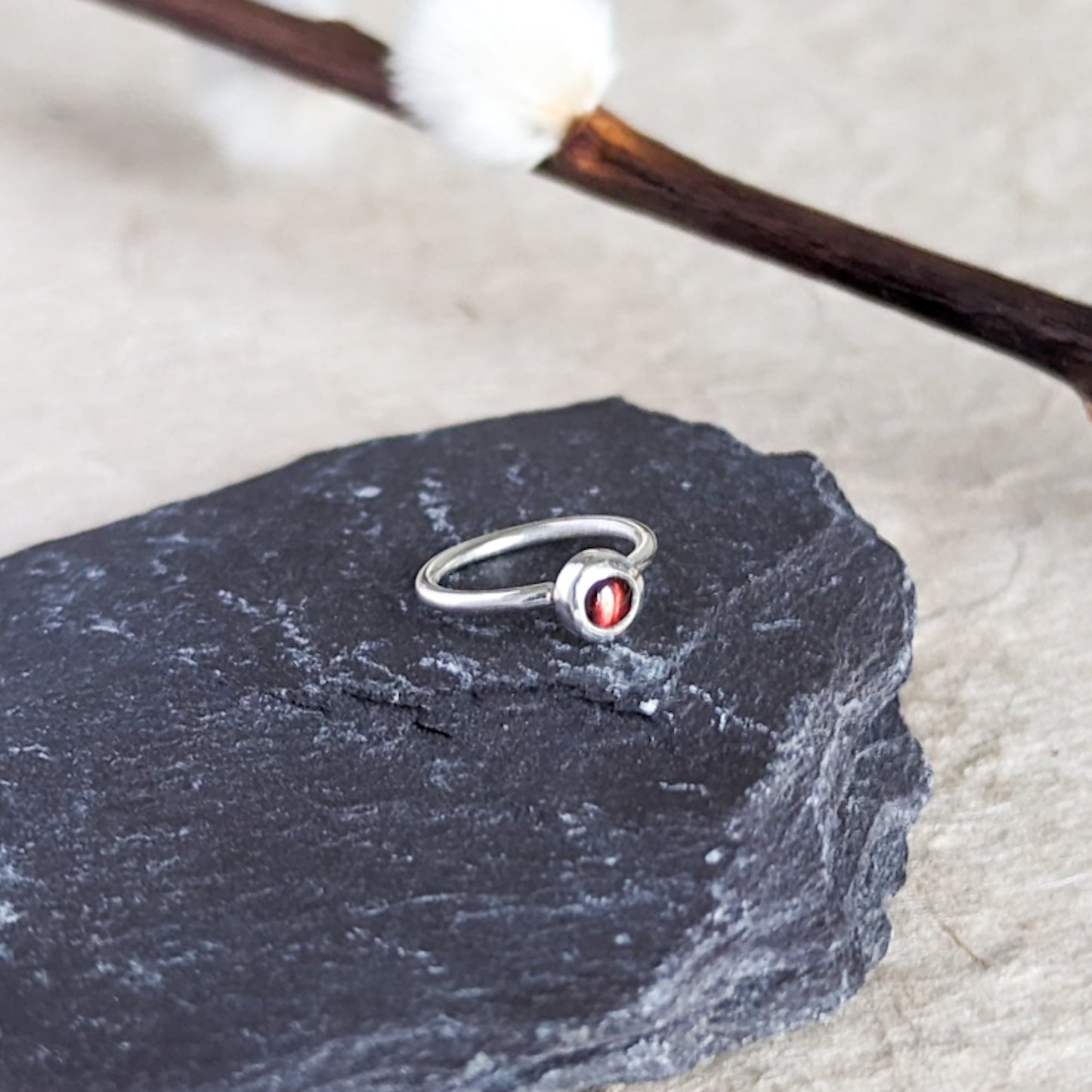 Garnet Sterling Silver Cartilage Earring