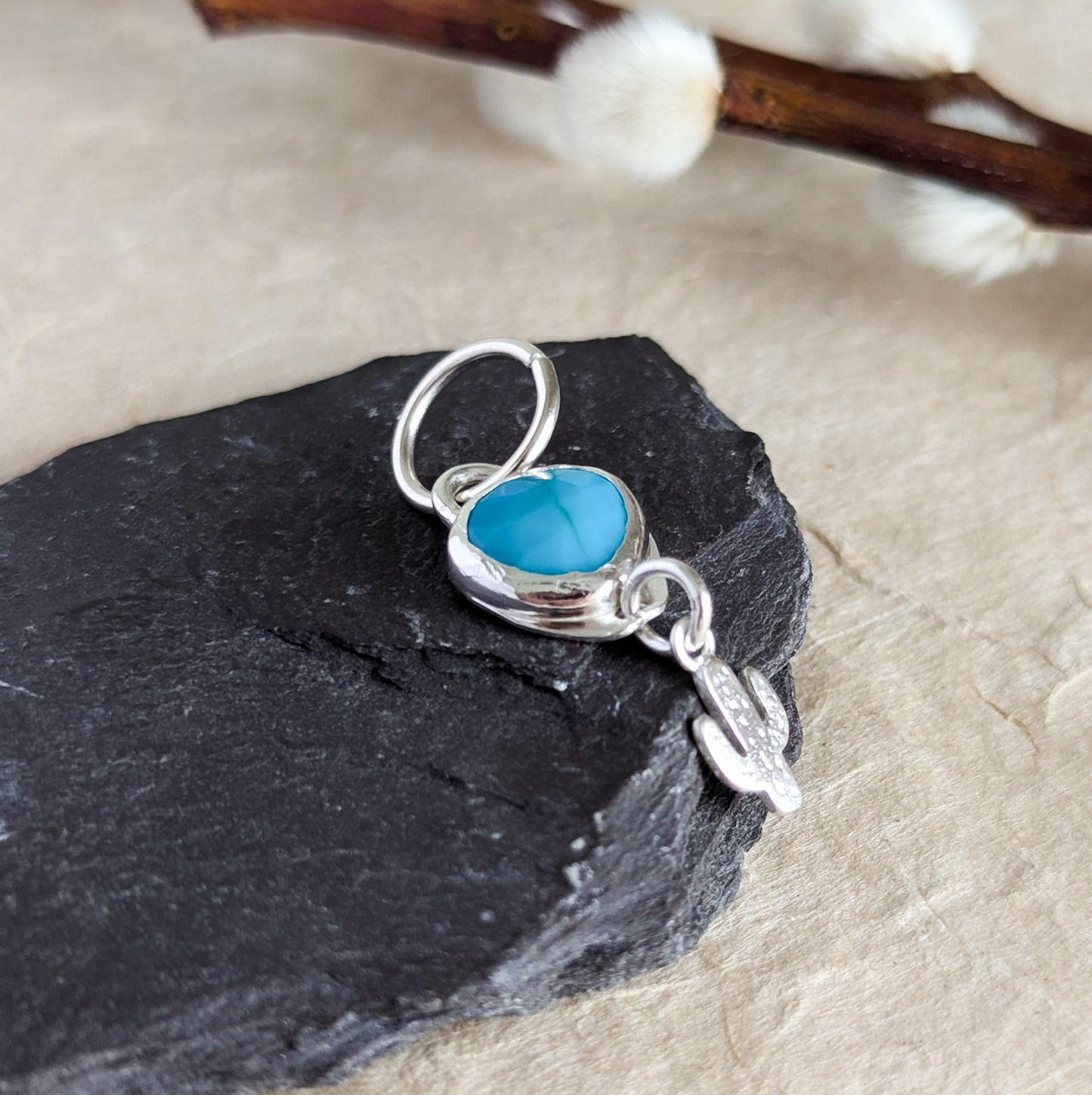 Turquoise Cactus Sterling Silver Belly Ring