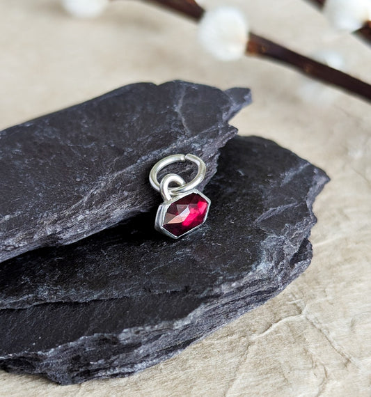 Geometric Hessonite Garnet Sterling Silver Belly Ring