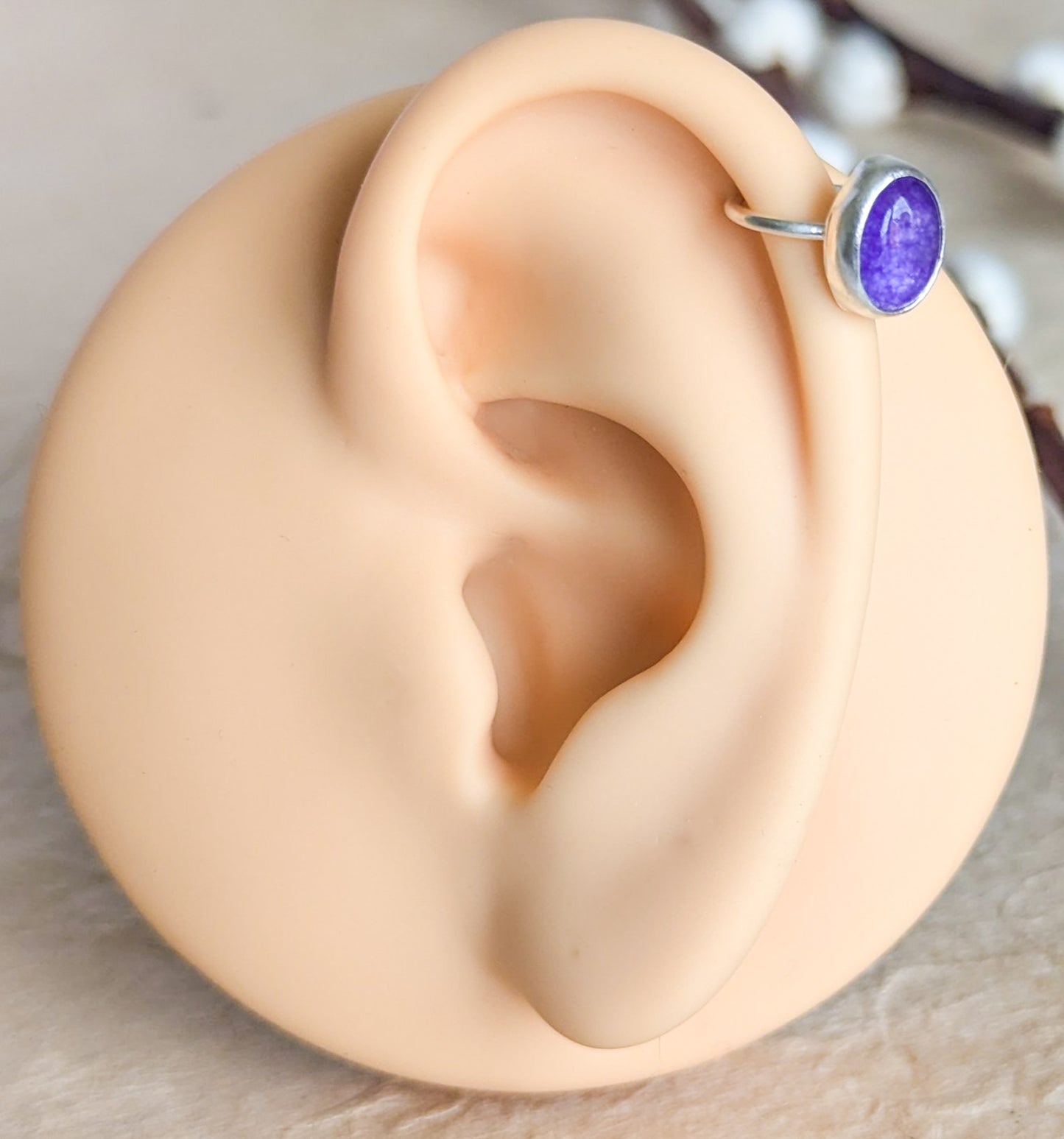 Purple Jade Sterling Silver Cartilage Earring