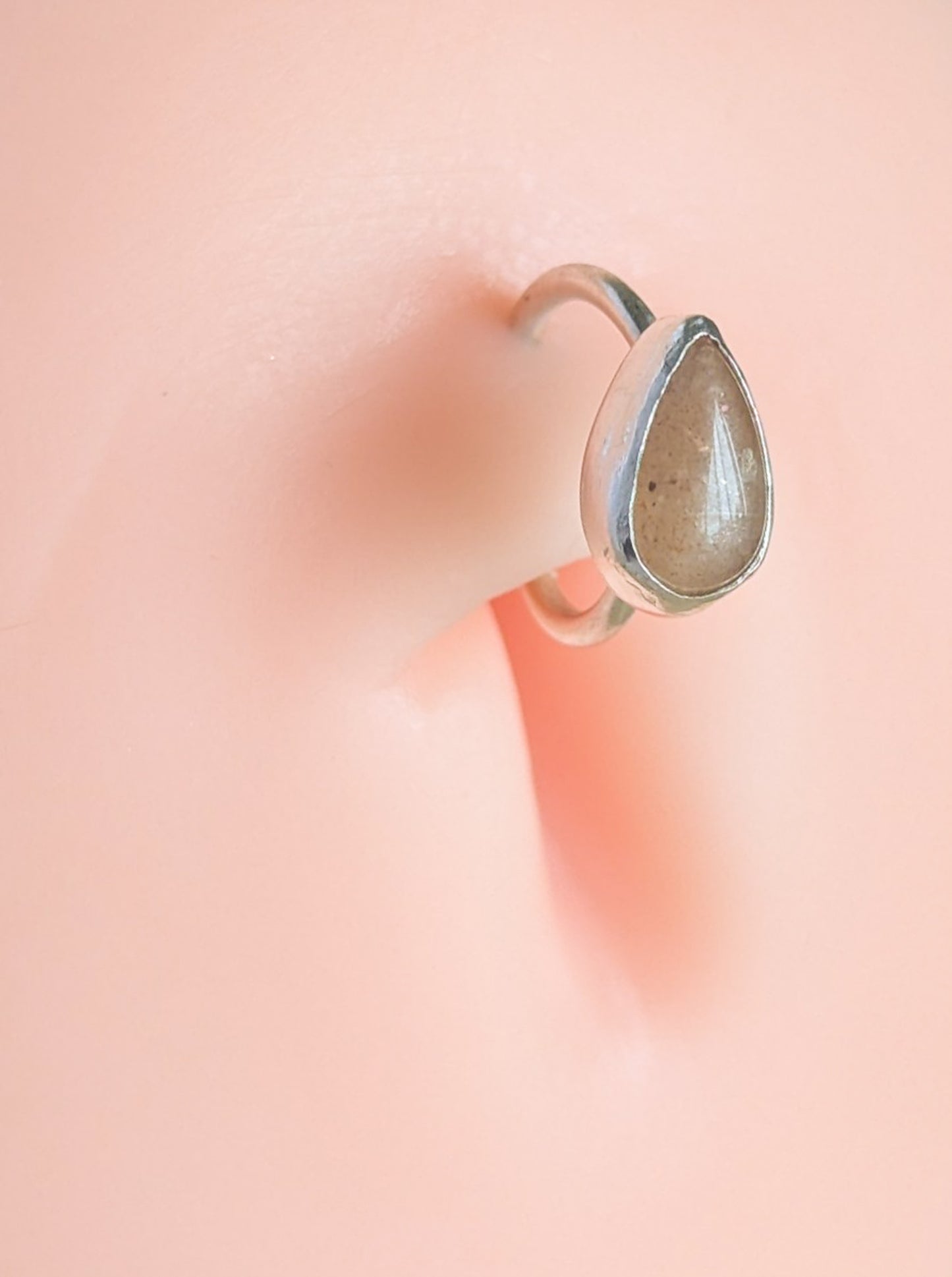 Teardrop Peach Moonstone Sterling Silver Belly Ring